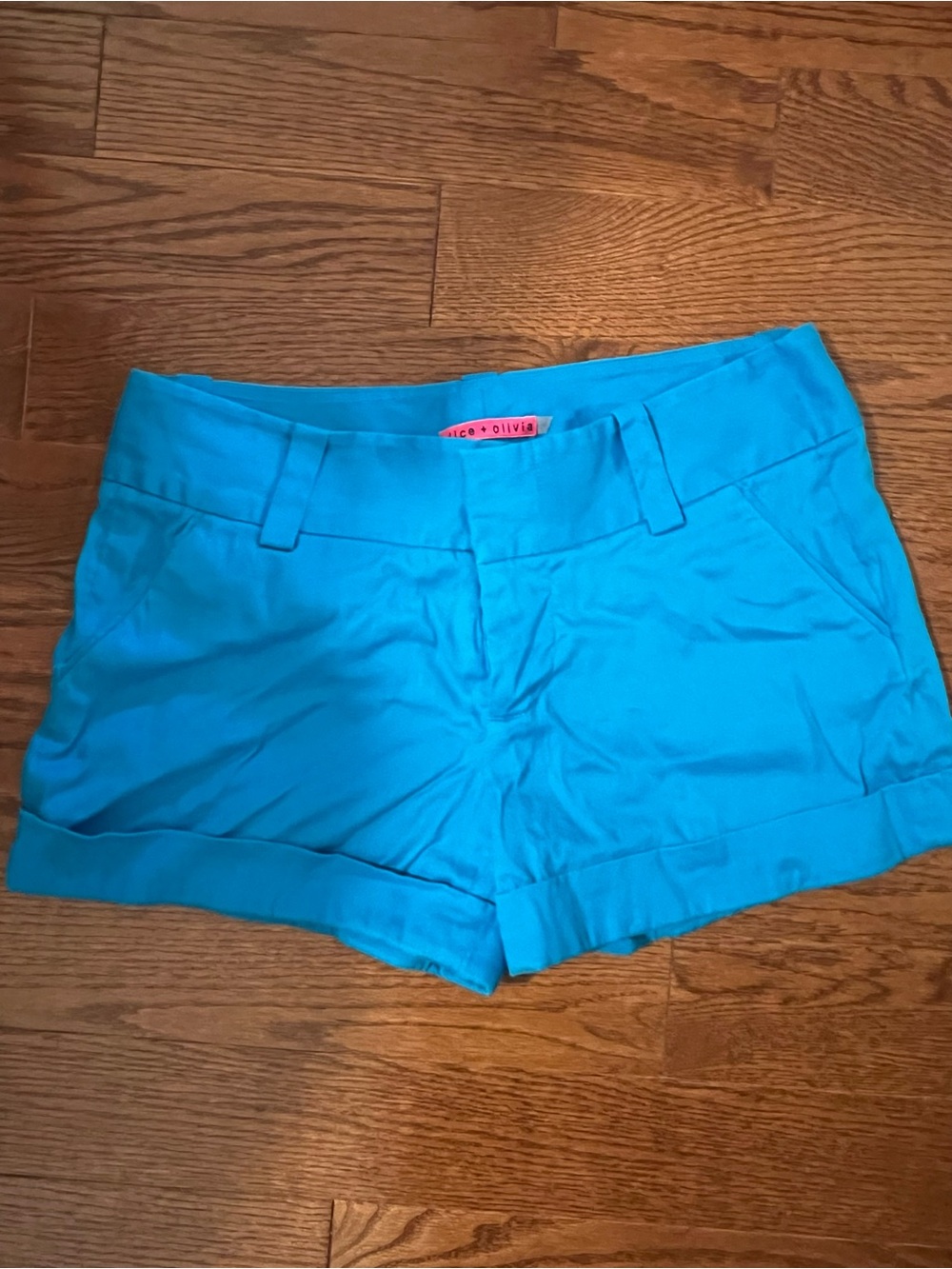 Alice + Olivia Bright Turquoise High Waist Cuffed Shorts